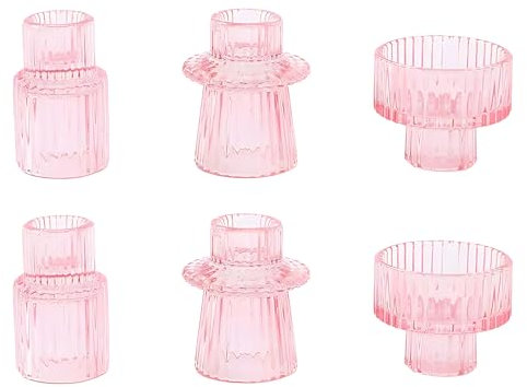 Doolitt Kerzenständer Set,Votiv Glas,Kerzenhalter, Stabkerzenhalter Dekoration,Tafelaufsatz für Tisch,Kristall-Teelichthalter für Zuhause,Abendessen,Hochzeit,Party,Festival (6, Rose)