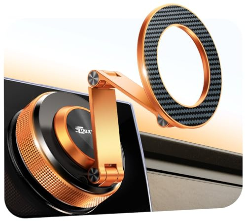 MSXTTLY Support Téléphone Voiture–Vmag S3 2026 Adaptateur Magnets Puissants ＆ Longue,Support Téléphone Portable pour iPhone 17 Pro Max,16-12 Pro Max et Android (avec Anneau Magnétique),Orange