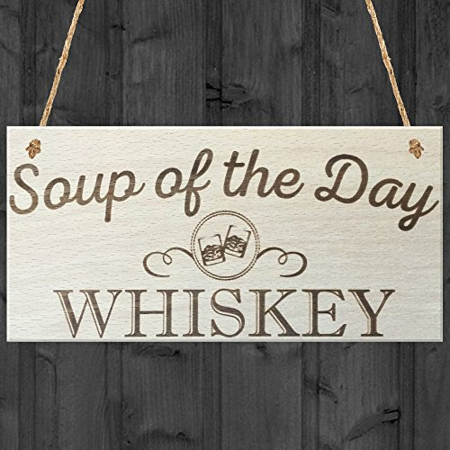 RED OCEAN Soup Of The Day Whiskey Novelty Wooden Hanging Plaque Alcohol Joke Gift Sign