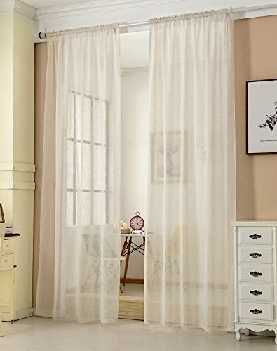 WOLTU Gardinen, Vorhänge für Wohnzimmer Kinderzimmer Schlafzimmer, mit Kräuselband, Leinenoptik, Halbtransparent Voile, 140 x 225 cm, Creme