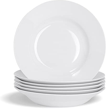 Argon Tableware 12x White Pasta Bowls - 23cm (9) - Ceramic Dinner Plates Dish Set Cereal Soup Serving Noodle Bowl - Dishwasher and Microwave Safe