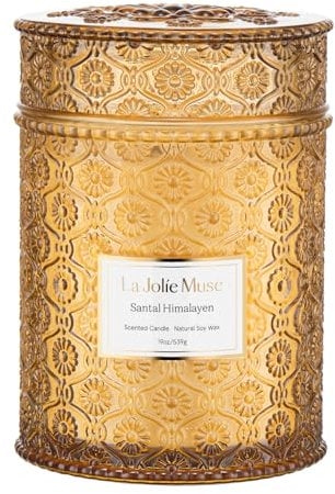 LA Jolie Muse Santal Himalayen, Large Natural Soy Candle, 90 Hours Burning Time, Wood Wicked Candle,Sandalwood Candle, Aromatherapy Candle Gifts, Luxury Candles for Home