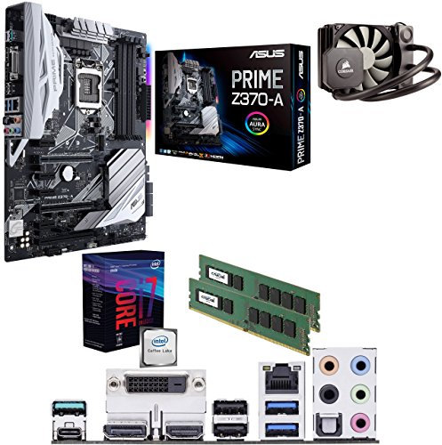 Intel Coffee Lake Core i7 8700k 5.0GHz Overclocked CPU, ASUS PRIME Z370-A Motherboard, 16GB 2400MHz Crucial DDR4 RAM & Corsair Hydro Series H45 Performance Liquid Cooler Pre-Built Bundle