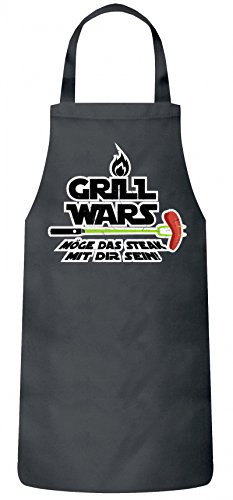 ShirtStreet Grillen Grill Garten Party Frauen Herren Barbecue Baumwoll Grillschürze Kochschürze Flamme Grill Wars - Möge das Steak mit Dir sein, Größe: onesize,Dark Grey