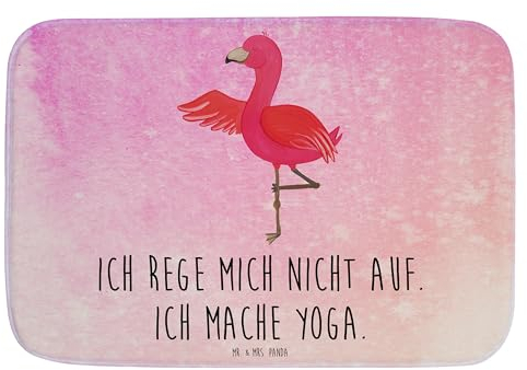 Mr. & Mrs. Panda Badvorleger Flamingo Yoga - Geschenk, Yogapose, Duschteppich, Badezimmermatten, Entspannung, Vogel, Badematte, Badezimmerteppich,
