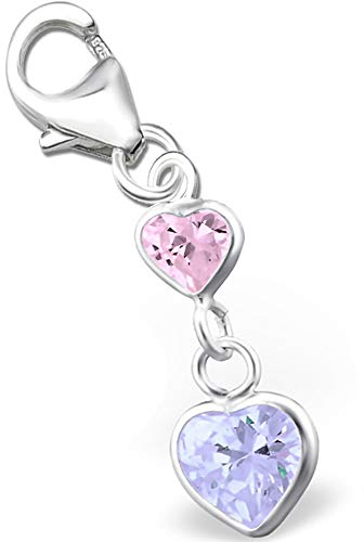 FANTASTIC NAILS COSMETIC COLLECTIONS Damen Herz Charm Anhänger für Bettelarmband echt 925 Sterling Silber mit Zirkonia Mädchen rosa Geschenk Idee Freundin K545o + V2