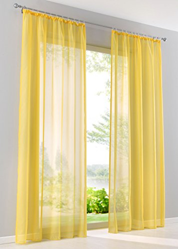 LiYa 1 Stück Gardine mit Kräuselband Vorhang Transparent Voile Gardinen (BxH 140x245cm, Gelb)