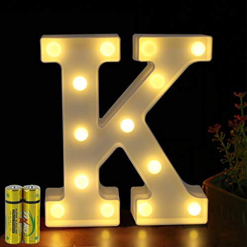 HONPHIER® Lettres Lumineuses Alphabet Lumineux Lampe LED Lettre Lumières Lettre Deco Opérateur à Piles pour Réceptions Partie Mariage Maison Bar Décoration (K)