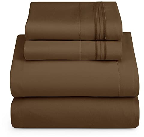 Hearth & Harbor Twin Size Sheets - 3 Piece Bed Sheet Set, Hotel Luxury Double Brushed Bed Sheets - Extra Soft Bedding Sheets & Pillowcases, Twin, Brown