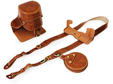 kinokoo PU Leder Tasche für Fuji X-T2 X-T3 und 18-135 mm & 10-24 mm Objektiv, Schutztasche Kameratasche mit Schultergurt (Lange,braun)