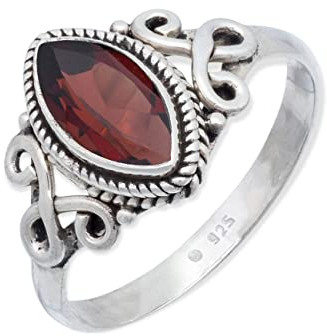 mantraroma Ring Silber Damen Granat facettiert Edelstein rot ausgefallen verspielt