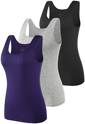Vislivin Womens Supersoft Vest Tops Stretch Casual Tank Tops 3 Pack Black/Gray/Dark Blue-1 S