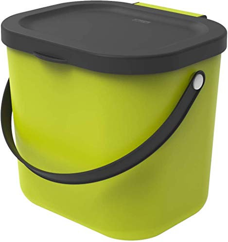 Rotho Albula Biomülleimer 6l mit Deckel und Henkel für die Küche, Kunststoff (PP) BPA-frei, hellgrün/anthrazit, 6l (23,5 x 20,0 x 20,8 cm)