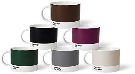 Pantone TeeSet3 Porzellan Teebecher 6er-Set, 6 Teetassen à 475 ml, Tea mit Henkel, spülmaschinenfest, Naturfarben