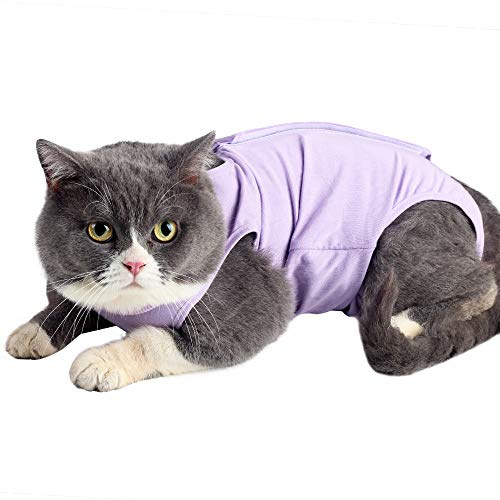 LIANZIMAU Katzenbody Nach Op Katzen Body Für Katzen Operation Langärmlige Einteiler Katzenbekleidung E-Halsband Alternative