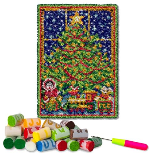 DIY Latch Hook Kits Yarn Kits Rug Pattern Arts and Crafts Crochet Needlework（Christmas Tree：20x15in/52X38CM）
