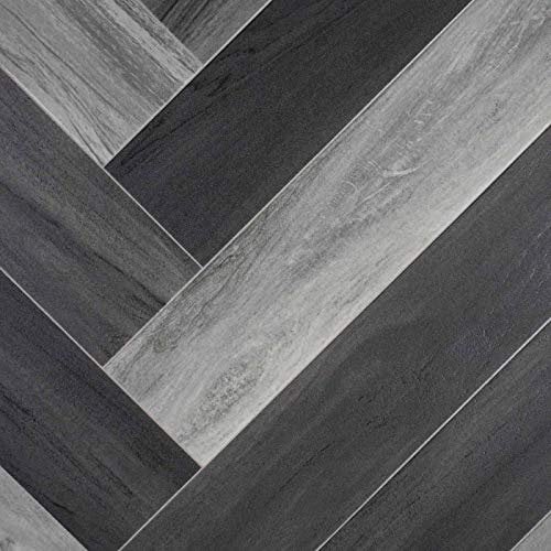 Parquet Wood Style Flash Vinyl Flooring 2.3mm Realistic Foam Backed Lino Slip Resistant (Grey Modern Parquet, 2m x 4m)