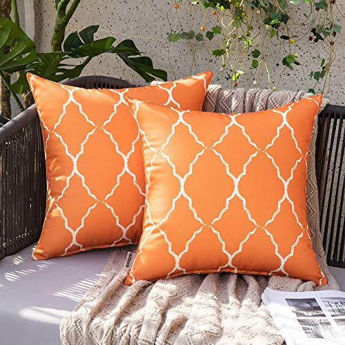 MIULEE 2er Set Outdoor Kissenbezüge Marokko Sofakissen Weiche wasserdichte Kissenhülle Dekokissen Boho Zierkissen Dekoration Couchkissen für Garten Wohnzimmer Schlafzimmer Balkon 45x45 cm Orange
