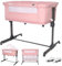 Lorelli Baby Beistellbett Milano 2 in 1, Reisebett, Babybett, Stubenwagen mit faltbaren Seitenwand, höhenverstellbare Babywiege mit Matratze, faltbar, Zustellbett, Rollen, 0-6 Monate, rosa