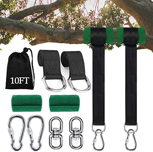 Werfeito Kit de Suspension de balançoire d'arbre de 3 m pouvant Supporter 1000 kg (Lot de 2), Sangles Extra Longues pour balançoire d'arbre avec Protection d'arbre, Mousqueton Robuste et pivotant,
