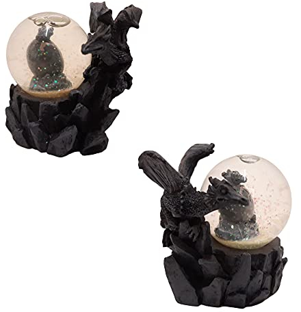 Set Drachen Figur Schneekugel - 2er Set Drachen Fantasy Gothic Schüttelkugel 7cm | Gerichte Wahl