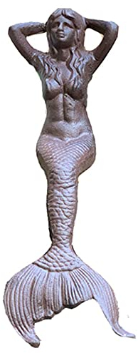 GECOKU Meerjungfrau-Statue, sitzende Meerjungfrau-Statue-Dekoration aus Gusseisen, Retro-Meerjungfrau-Skulptur mit Stabiler Basis, verwendet für Gartenteich-Tischdekoration im Freien, 17,7
