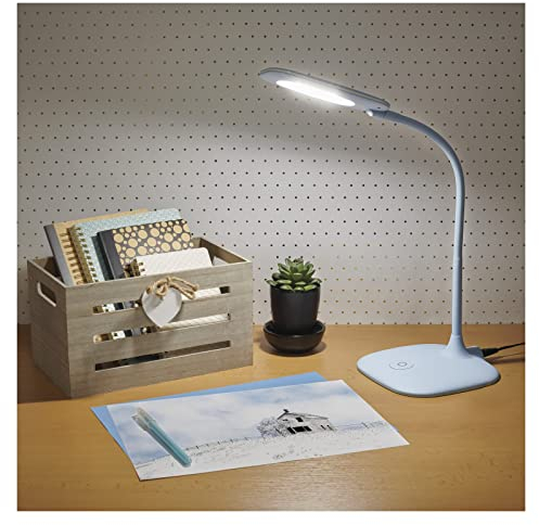 EMOS dimmbare LED Tischlampe STELLA 6,5W, Helligkeit max. 400lm, Lichtfarbe 4000K, flexibler Arm, 1,7m Netzkabel mit EURO-Adapter, CRI>80, Leuchtdauer 30000 h, blau