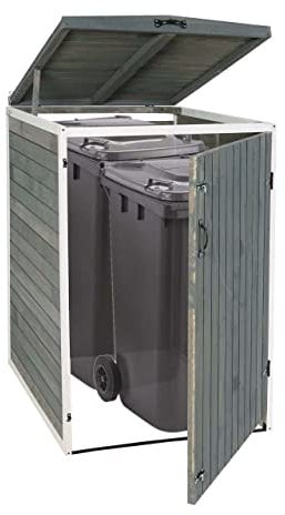 XL 1er-/2er-Mülltonnenverkleidung HWC-H74, Mülltonnenbox, erweiterbar 126x80x98cm Holz MVG - grau-weiß