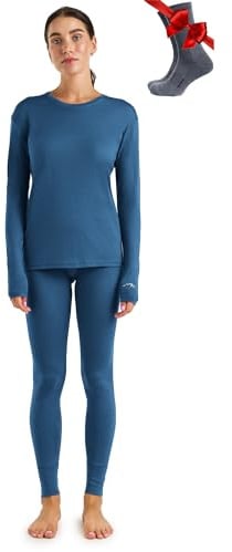 Merino.tech Underställsset för damer, 100 % merinoull, termisk överdel och