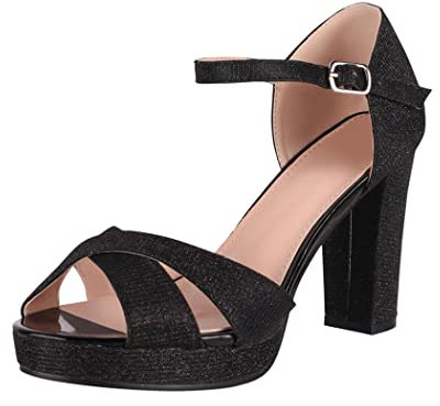 Elara Zapato de Tacón Mujer Punta Abierta Sandalia Chunkyrayan 8173-GL-Black-40