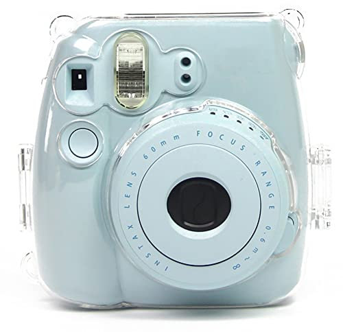 Protective Clear Case Plastic Instant Camera Case Cover Instant Camera Protective Case for Checky Instax Mini 8/8+/9 Instant Film Camera with Removable Rainbow Shoulder Strap Clear