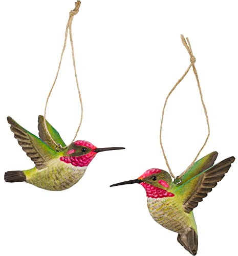 WILDLIFEGARDEN WG4675 DecoBird Annakolibri - 2er Set, Handgeschnitzte Dekorative Vögel aus Holz