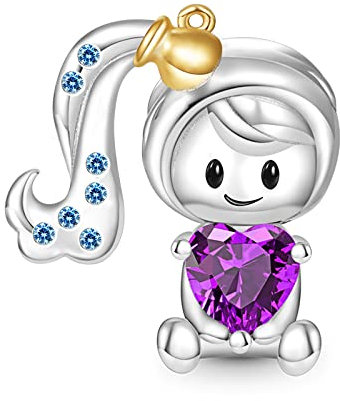 GNOCE Constellation umfasst Herz-Edelstein-Charms 925 Sterling Silber für Frauen Geburtstagsgeschenk passend Schlangenkette Armbänder/Halskette (Wassermann)