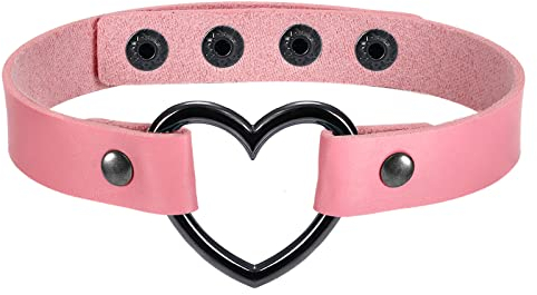 Cupimatch Choker Halskette, feine einfache schwarze herzförmige verstellbare Lederschnur Halskette für Frauen Choker Halsband（pink）…