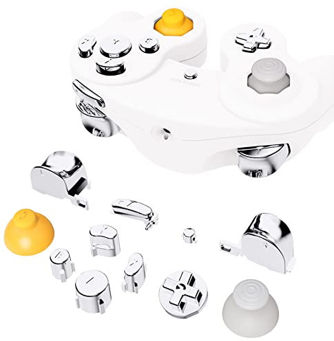 eXtremeRate Bouton de Remplacement pour Nintendo Gamecube Manette, Bouton Complet de Rechange pour Nintendo Gamecube Manette, Chromé Argent, Manette Non Incluse