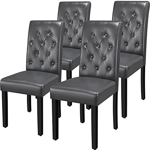 Yaheetech Dining Chairs Set of 4 Side Chair with High Back and Soft Padded Seat for Home Dining Room Grey