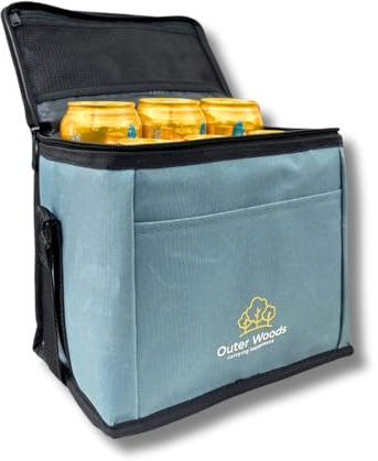 Outer Woods Isolierte Kühltasche für 6 Dosen, passend für 6 x 500 ml Bierdosen, hält Dosen bis zu 10 Stunden kühl, mit 2 Einheiten Eisgel-Packungen (grau)