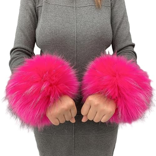 Uposao Fell Pelz Armstulpen,Damen Pulswärmer Kunstfell Fellstulpen Fell Manschette Handschuhe Kunstfell Winter Handgelenk Wärmer Wrist Band Cuffs für Pullover Mantel Weste Jacken für Frauen,Rose