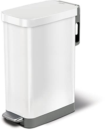 Glad Slim Trash Can with Clorox Odor Protection - Narrow Kitchen Garbage Bin with Soft Close Lid, Step On Foot Pedal and Waste Bag Roll Holder, White Stainless Steel, 45 Liter