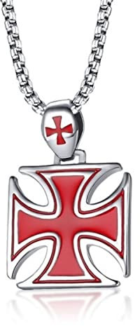YAHOYA Men Necklace Red Iron Cross Pendant Stainless Steel Crusader Male Jewelry