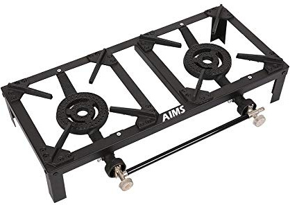 Double Burner Camping Cooker, Propane Butane Gas Country Stove, Cast Iron LPG BBQ Portable Grill, Boiling Ring, Ideal for Camping, Outdoor Cooking, Catering Kitchen