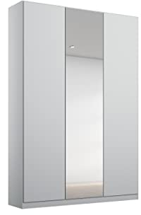 Rauch Möbel Alabama Drehtürenschrank Schrank Kleiderschrank Grau mit Spiegel, 3-türig, Inklusive Zubehörpaket Basic, 2 Kleiderstangen, 4 Einlegeböden, BxHxT 136x229x54 cm