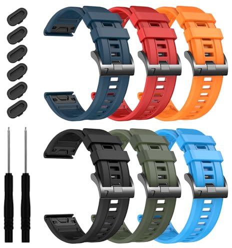 EZMVZKU Silikon Armband für Garmin Fenix 8 51mm/Fenix 7X/7X Pro/6X/6X Pro/5X/5X Plus/3 HR,26mm Quickfit Sport Uhrenarmband für Descent Mk2i/Mk3i/Epix Pro/Tactix 8 51mm/Tactix 7 Pro/Enduro 3/2