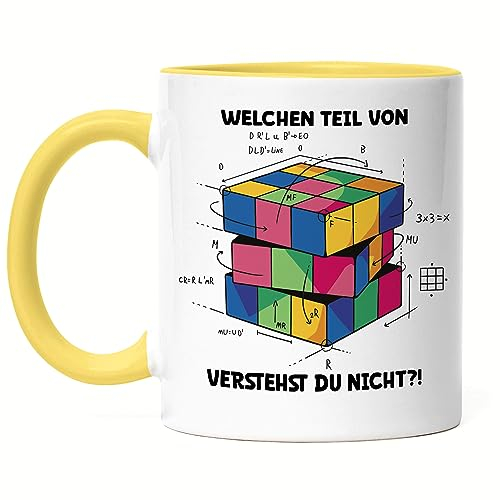 Hey!Print Welchen Teil Von Verstehst Du Nicht Tasse Gelb Logik Mathematik Spiel Gedächtnis Zauberwürfel Verstand Intellekt
