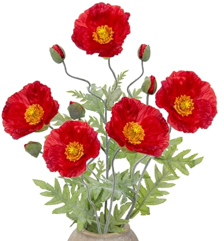 5er Set Künstliche Mohnblume Kunstblumen Wie Echt Dekoblumen Kunstzweige für Blumengesteck Party Home Décor Höhe 70cm, Blüte Ø 13cm