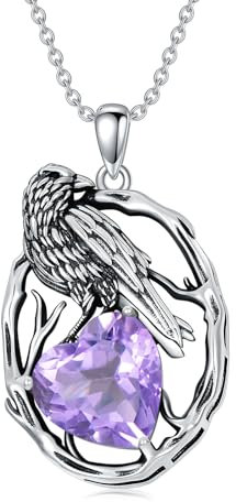 LONAGO Krähe Halskette 925 Sterling Silber Rabe mit Herzförmiger Geburtsstein Anhänger Halskette für Frauen (Juni)