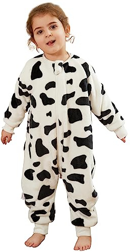 HAHASHOW Baby Winter Schlafsack mit Füßen Flanell 2.5 Tog 18-24 Monate Kuh | Warm und Weich, Zweiwege Reißverschluss, Maschinenwaschbar, mit Ärmeln und Geteilten Füßen, für Herbst und Winter