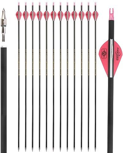 12pcs Pure Carbon Pfeile Spine 300 350 400 500 600 Jagdpfeile Zielpfeile für Recurve Bogen Compound Bogen (2 rosa 1 weiß, Spine 300)
