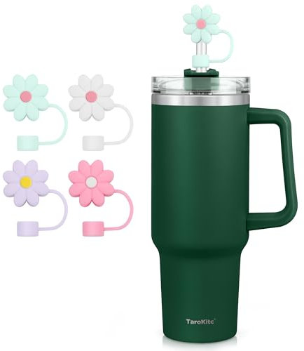 TaroKitc Gobelet de 1200 ml avec poignée et couvercle de paille en silicone – Tasse de voyage isotherme en acier inoxydable – Garde les boissons froides pendant 34 heures – Passe au lave-vaisselle,