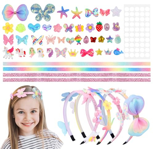 RISVOWO Haarreifen Mädchen, Bastelset Kinder ab 5 Jahre, Bastelset Kindergeburtstag Mädchen Spielzeug, Mädchen Haar-Accessoires-Making Kit, Haarschmuck-Herstellung für Basteln Kinder DIY